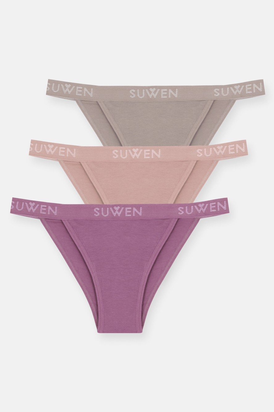 Suwen 3 Lü Pamuklu Slip Külot Yumuşak Dokulu %95 Pamuk %5 Elastan Kadın İçin Rahat Tasarım