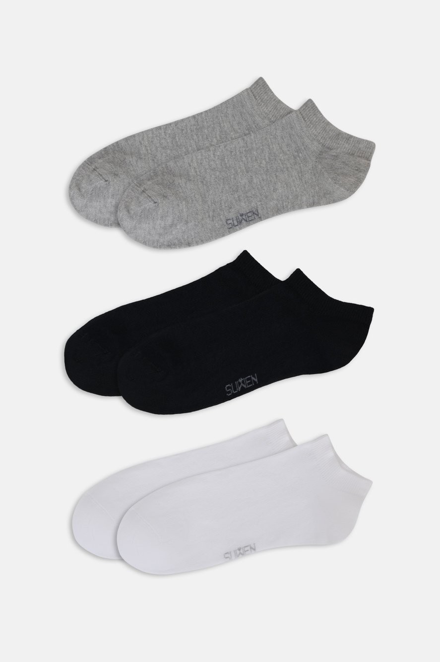 Suwen Erkek Basic 3 Lü Paket Çorap - Siyah/Beyaz/Gri görsel 2