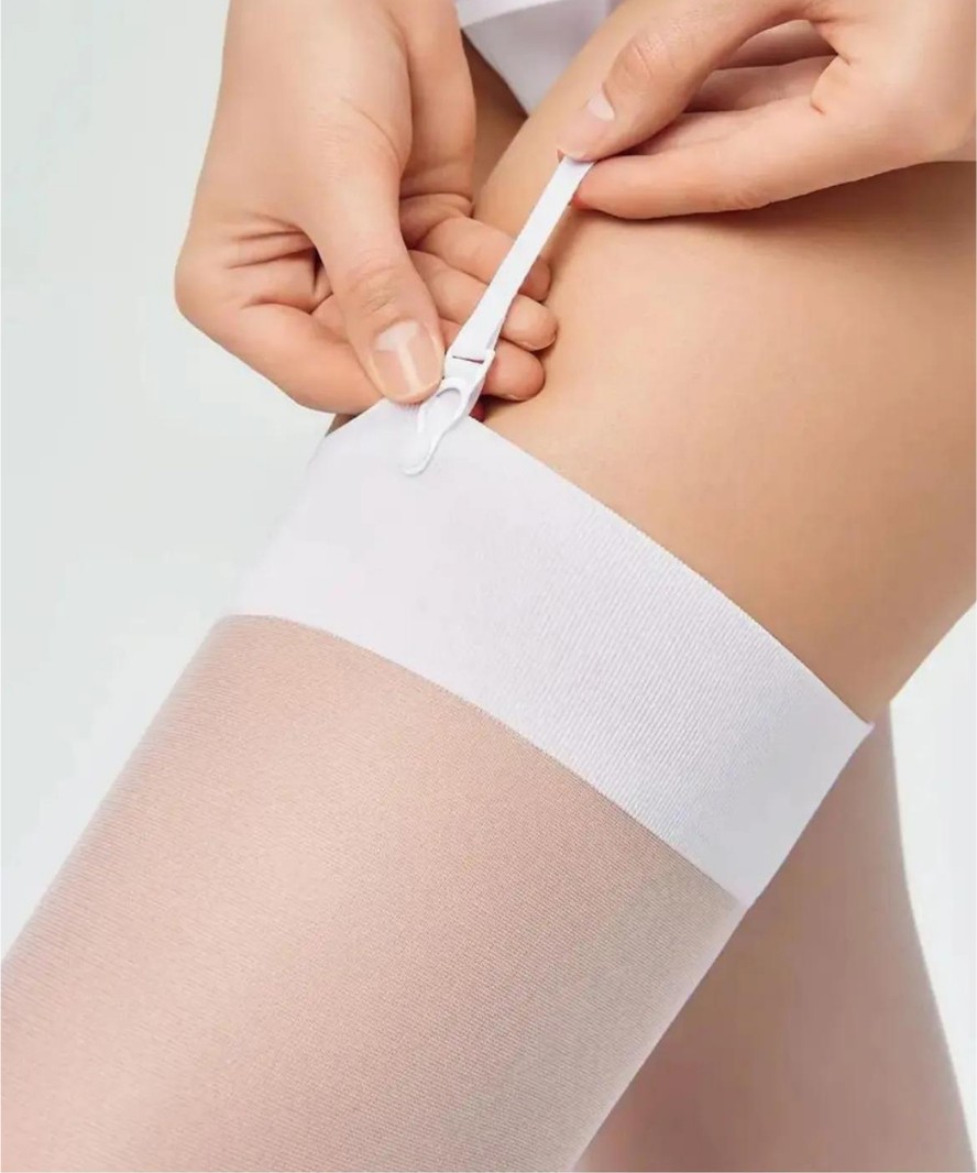 Bacio Kadın Beyaz Düz Jartiyer Çorabı BC0435 görsel 2