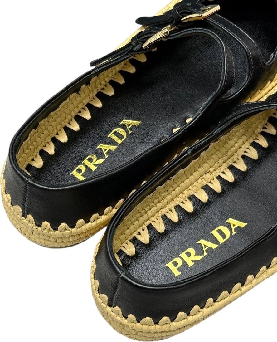 Globalux Prada Espadril Raffia Ballerinas Mary Jane - Kadın Ayakkabı - Günlük Ayakkabı - Hasır Ayakkabı görsel 4