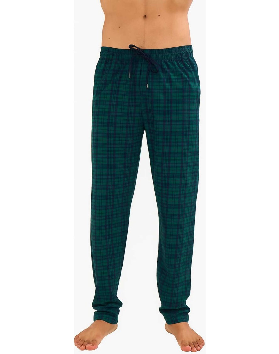 Düven Erkek Pamuklu Ekose Bordo & Indigo 2'li Tek Alt Pijama - Mevsimlik Bay Unisex Pijama Altı görsel 5