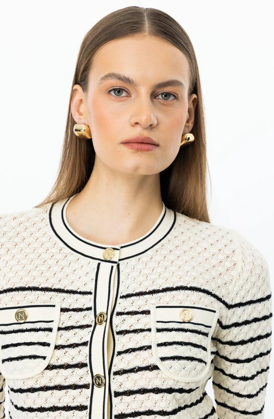 Nazen Giyim Çizgili Crop Krem Kadın Hırka 53901-2Y5 görsel 3