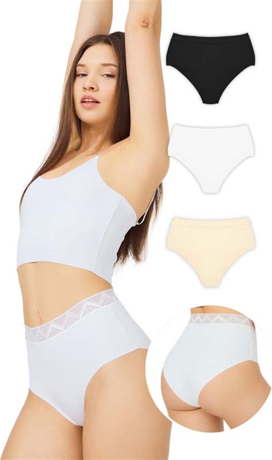 Cottonhill Basic Yüksek Bel Lazer Kesim Bikini Külot 3'lü Paket - 3 görsel 6