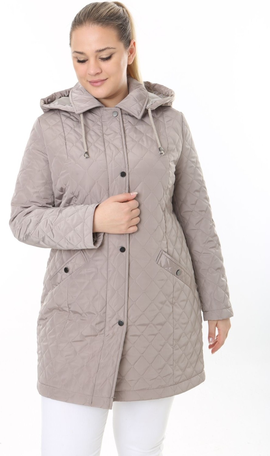 TUTveAL Collection Kadın Uzun Suya Dayanıklı Memory Kumaş Kapüşonlu Mont Büyük Beden Mont
