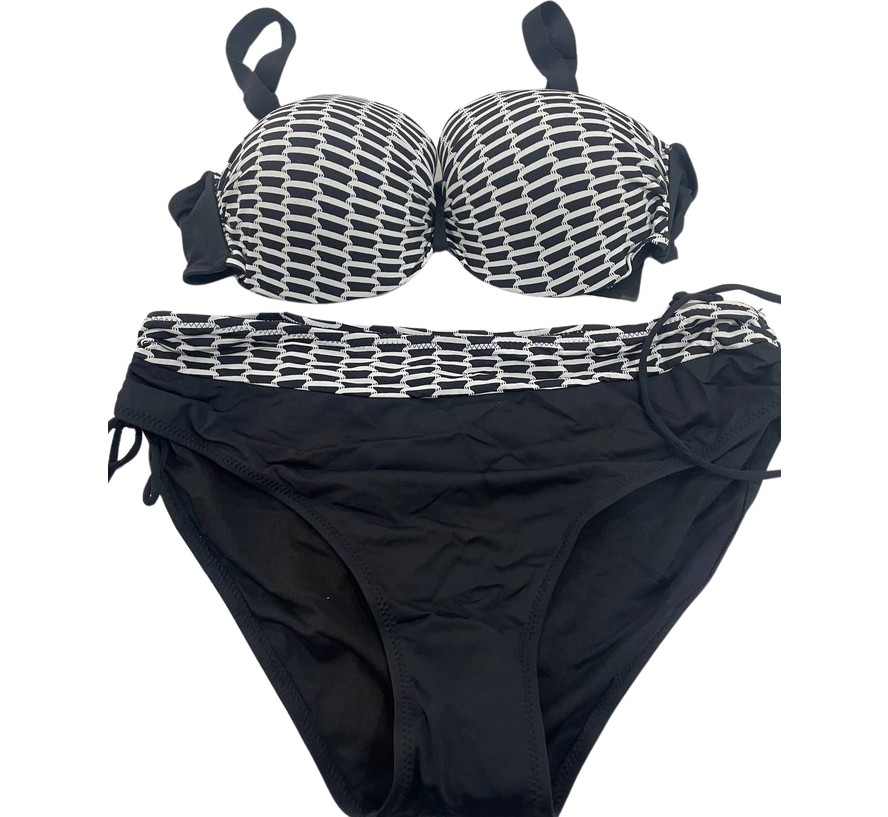 Hazelin Kadın Fuşya Zincir Desenli Büyük Beden Astarlı Lacivert Bikini Takım HZL25S-LC3303 görsel 2