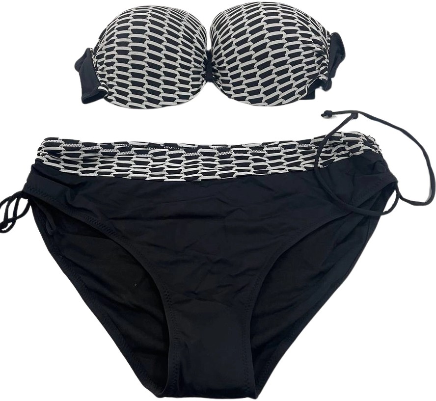 Hazelin Kadın Fuşya Zincir Desenli Büyük Beden Astarlı Lacivert Bikini Takım HZL25S-LC3303 görsel 3