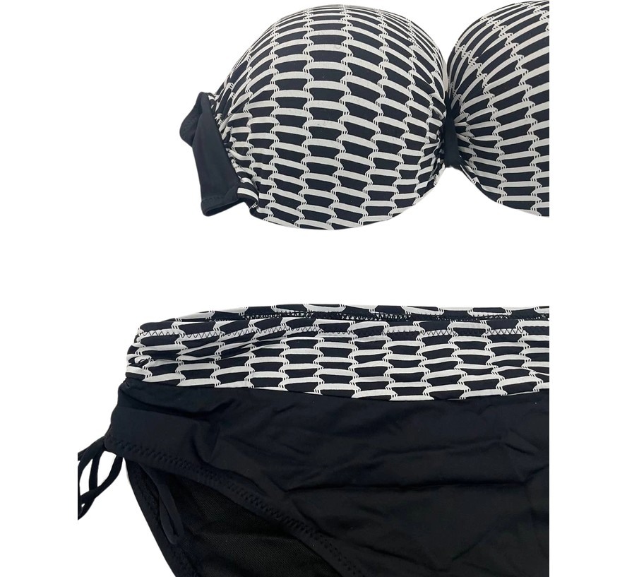 Hazelin Kadın Fuşya Zincir Desenli Büyük Beden Astarlı Lacivert Bikini Takım HZL25S-LC3303 görsel 4