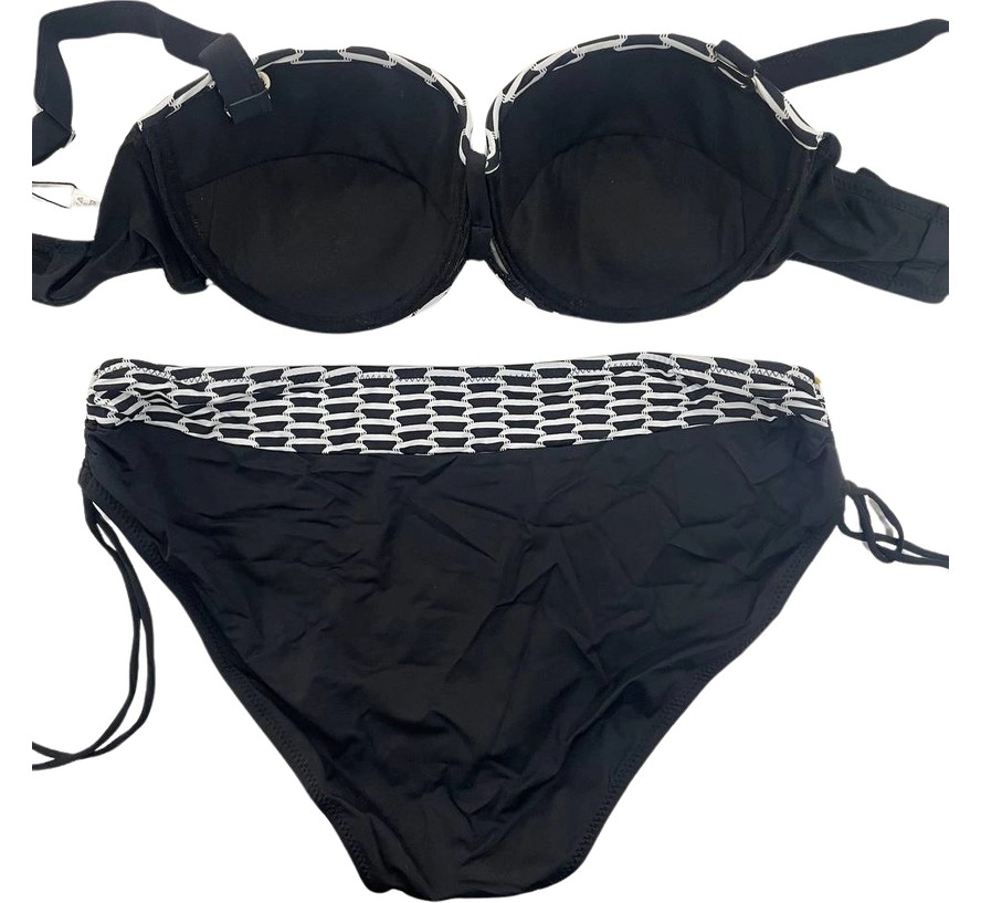 Hazelin Kadın Fuşya Zincir Desenli Büyük Beden Astarlı Lacivert Bikini Takım HZL25S-LC3303 görsel 5