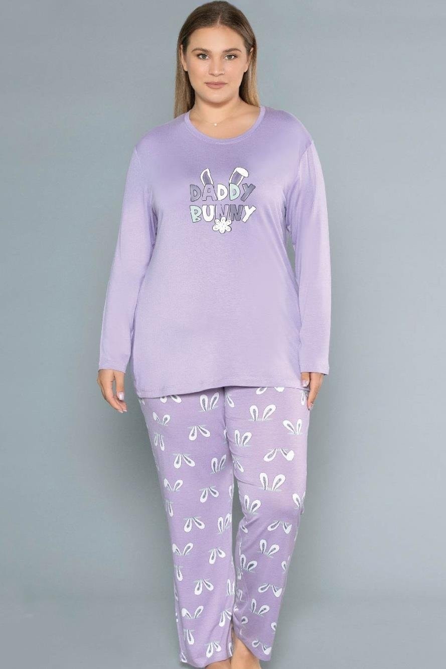 Dowry Büyük Beden Uzun Kol Kadın Pijama Takımı Viskon Yumuşak Rahat (2XL-5XL) B09-154 görsel 7