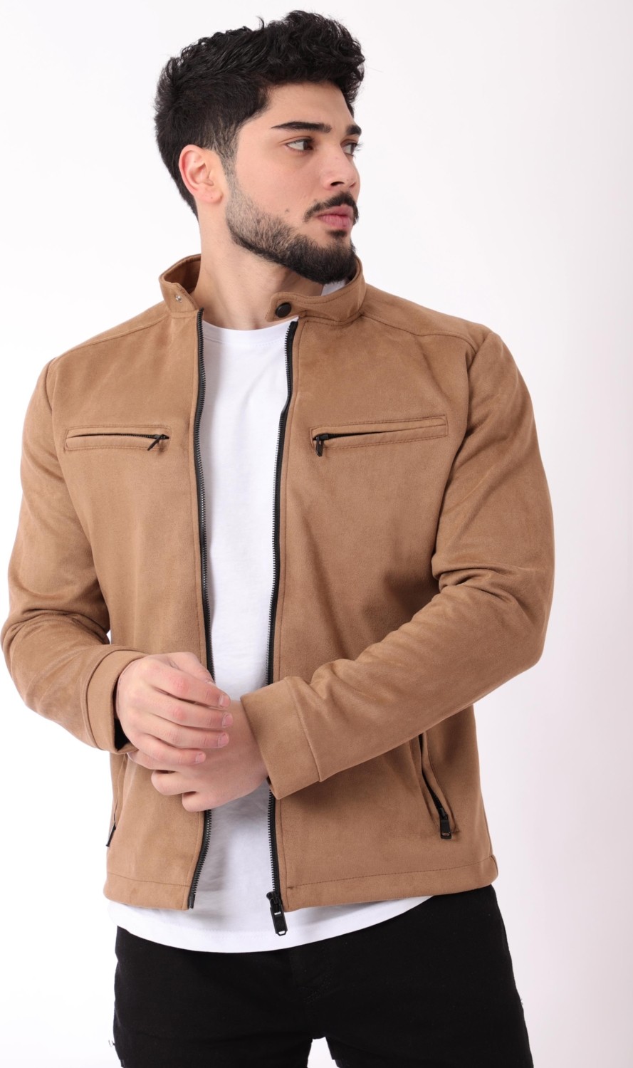 Stil Kombin Göğüs Fermuarlı Hakim Yaka Süet Mevsimlik Mont PLDP 2904_60061