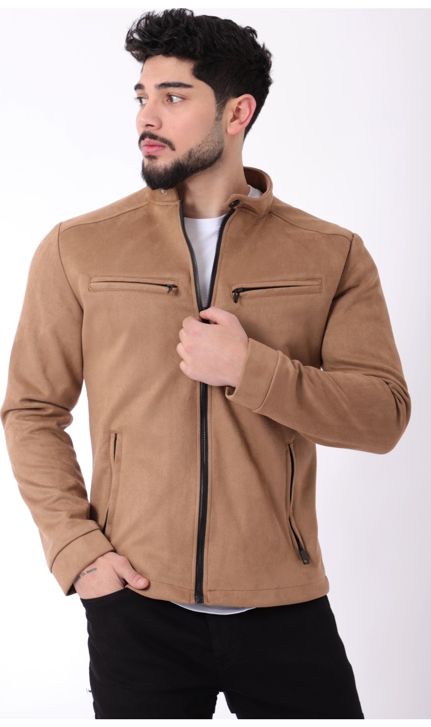 Stil Kombin Göğüs Fermuarlı Hakim Yaka Süet Mevsimlik Mont PLDP 2904_60061 görsel 2
