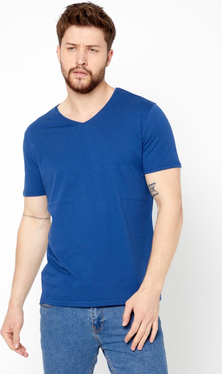 Mmetalic Metalıc Erkek Haki Pamuklu Kısa Kollu V Yaka T-Shirt
