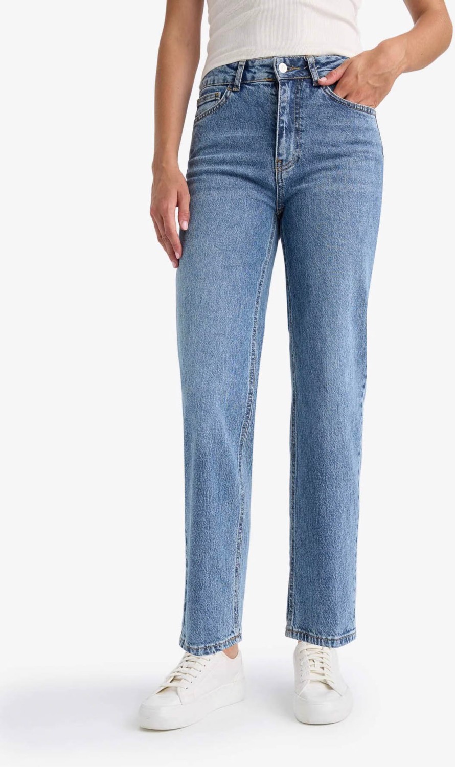 DeFacto Comfort Straight Yüksek Bel Bilek Boy Jean Yıkamalı Pantolon D8155AX26SP görsel 4