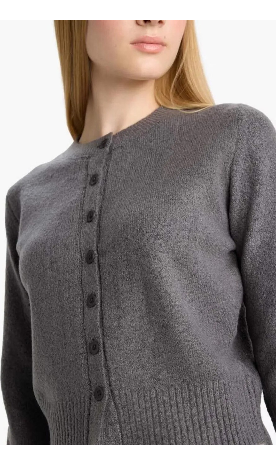 DeFacto Slim Fit Dar Kesim Bisiklet Yaka Düğmeli Triko Hırka E8236AX25WN görsel 7