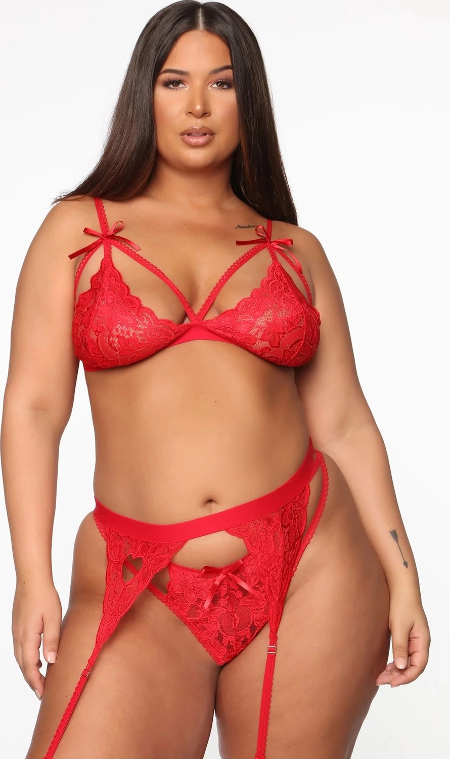 Motto10 Butik Kırmızı Dantelli Büyük Beden Jartiyer Takımı TM1300 - TM1300-0606 görsel 3