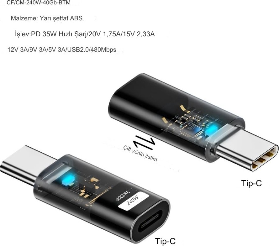Aesco Livx Type C To Type C Usb3.2 240W 40GBPS 8k Hızlı Şarj Veri ve Görüntü Aktarımı Çevirici Adaptör Otgst görsel 3