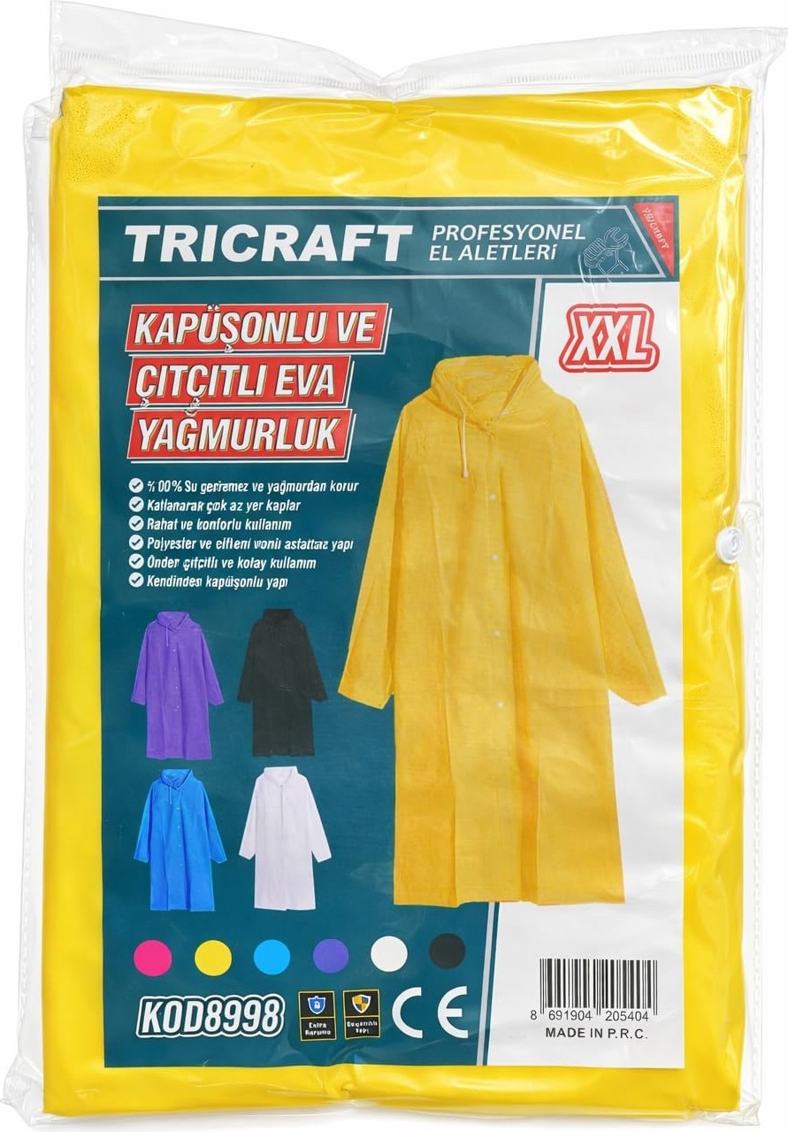Aesco Kapüşonlu Yağmurluk, Eva Malzeme, Xxl Beden, Çıtçıtlı Kapama, Katlanabilir, Üniseks Yetişkin