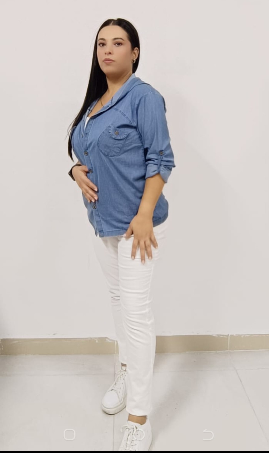 Akşen Giyim Büyük Beden Ince Kot Denim Kumaş Kapşonlu Katlanabilir Kollu Iki Cepli Jean Ceket Gömlek görsel 4
