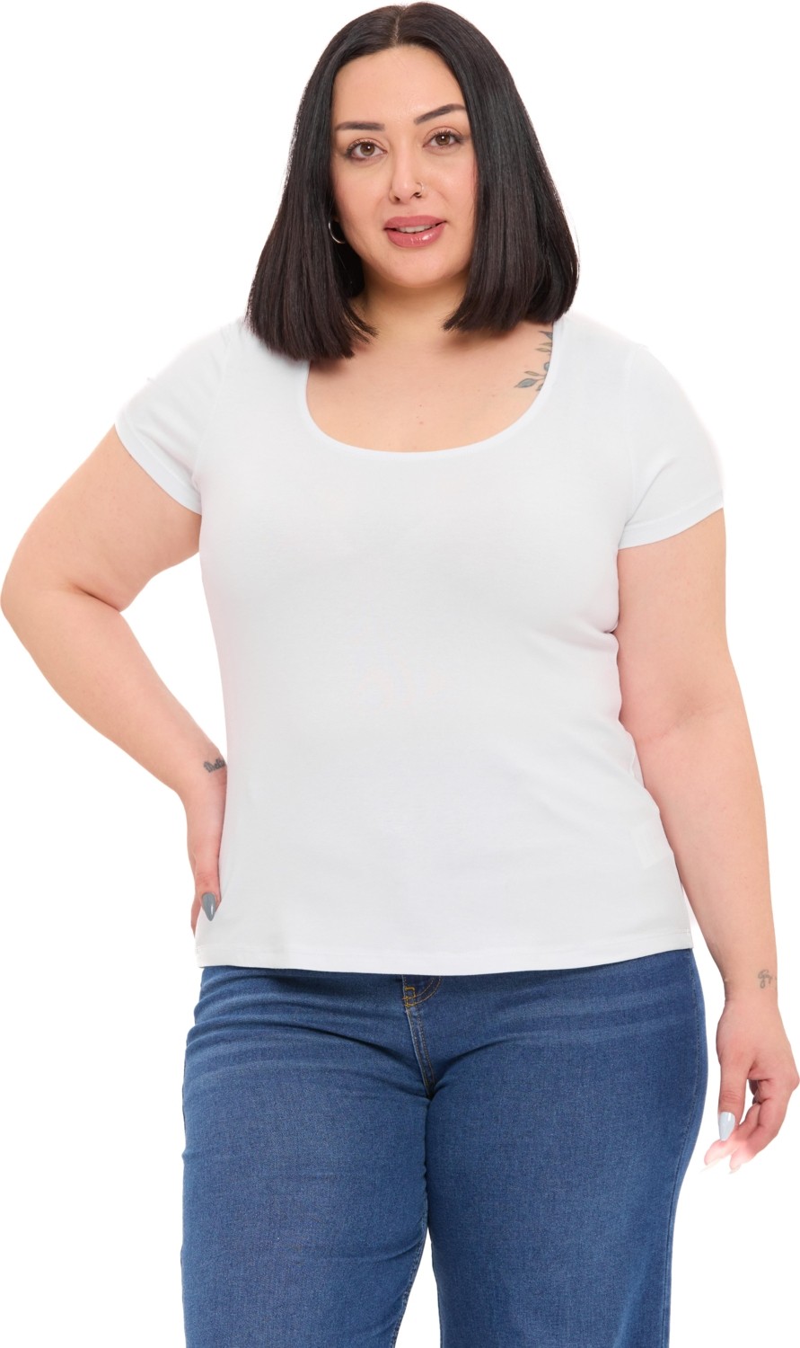 Disentis Modest Büyük Beden Kadın U Yaka Kısa Kollu Siyah Viskon Body Slim Fit Düz Desen