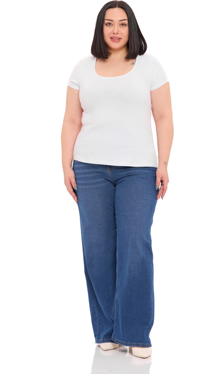 Disentis Modest Büyük Beden Kadın U Yaka Kısa Kollu Siyah Viskon Body Slim Fit Düz Desen görsel 7