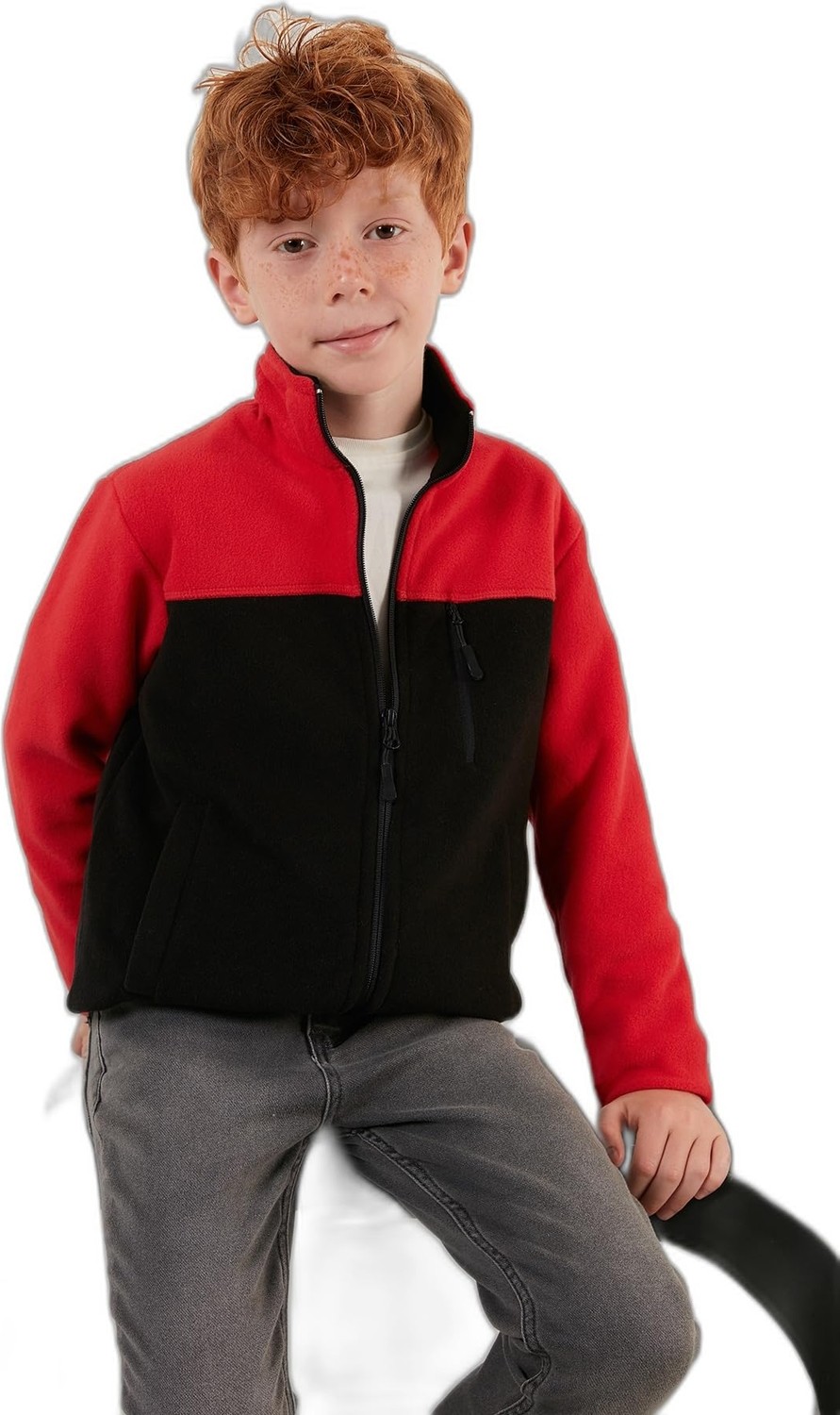 Die Grup Lela Yumuşak Dokulu Fermuarlı Renk Bloklu Dik Yaka Cepli Hırka Polar Unisex Çocuk Polar 5905001