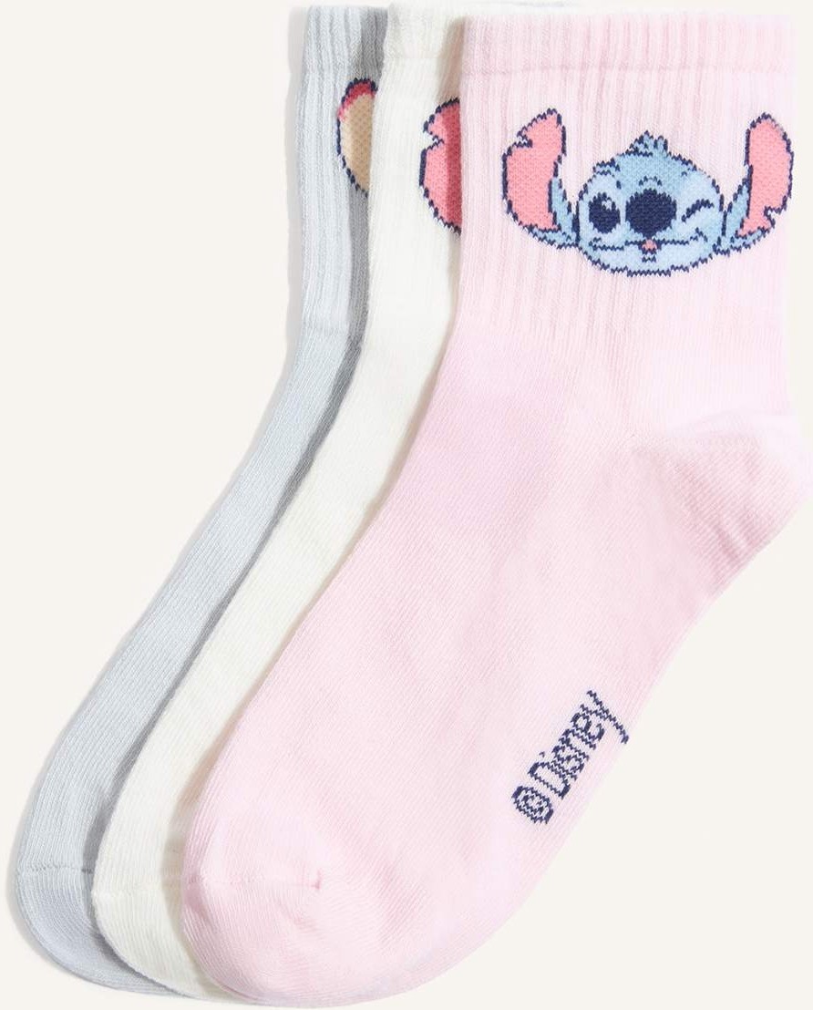 DeFacto Kadın Disney Lilo & Stitch Lisanslı 3'lü Pamuklu Karma Soket Çorap H3118AXNS