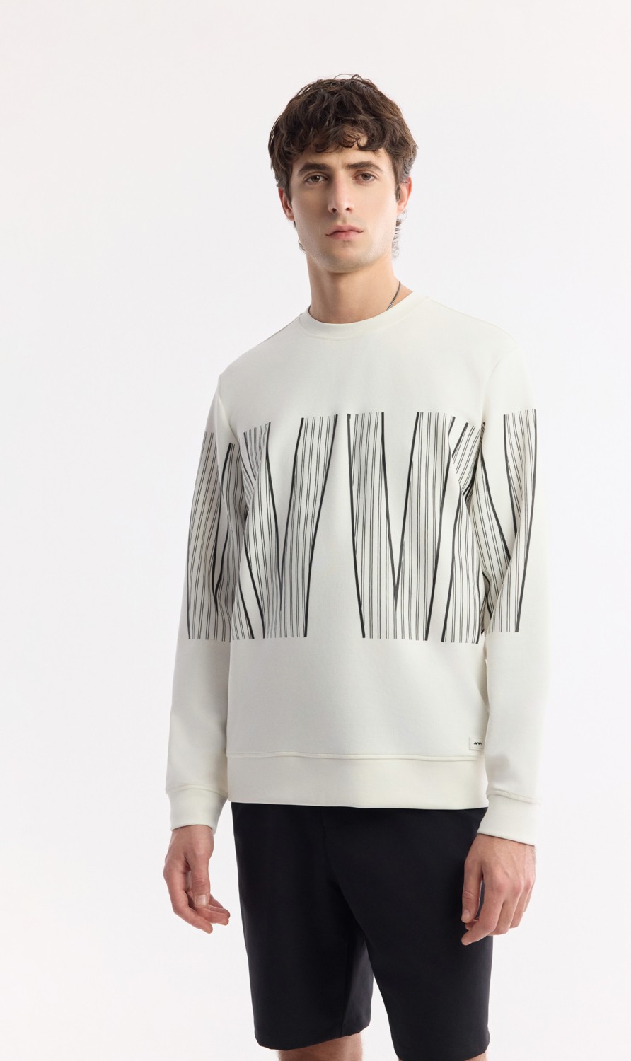 AVVA Erkek Siyah Bisiklet Yaka Baskılı Bi-Stretch İnterlok Regular Fit Sweatshirt A51Y1227