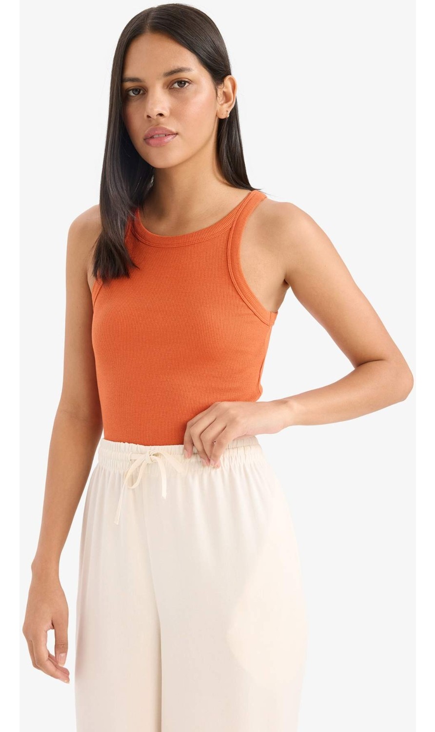 DeFacto Slim Fit Halter Yaka Basic Fitilli Kaşkorse Atlet E2176AX25SP görsel 3