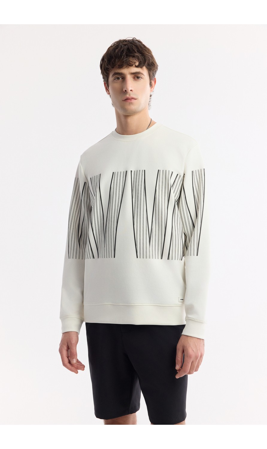 AVVA Erkek Siyah Bisiklet Yaka Baskılı Bi-Stretch İnterlok Regular Fit Sweatshirt A51Y1227 görsel 6
