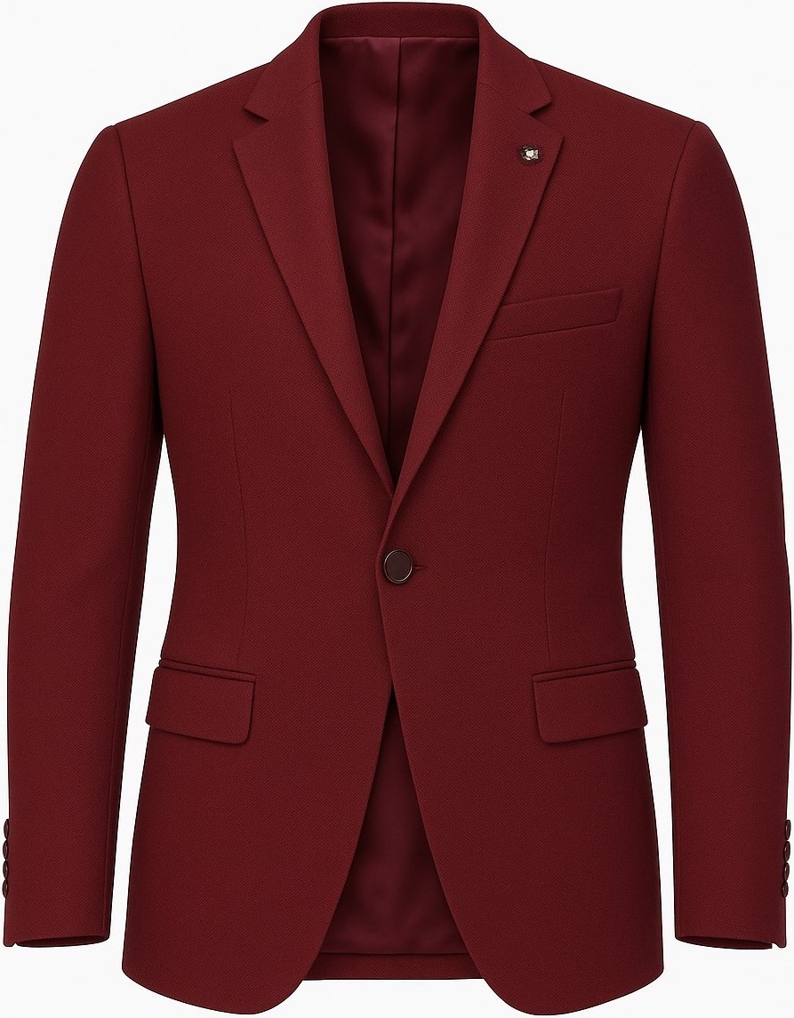 Plus Scorpion Bordo Erkek Tek Düğmeli Blazer Ceket, Dokulu Kumaş, Tek Yırtmaçlı Şık Tasarım görsel 7