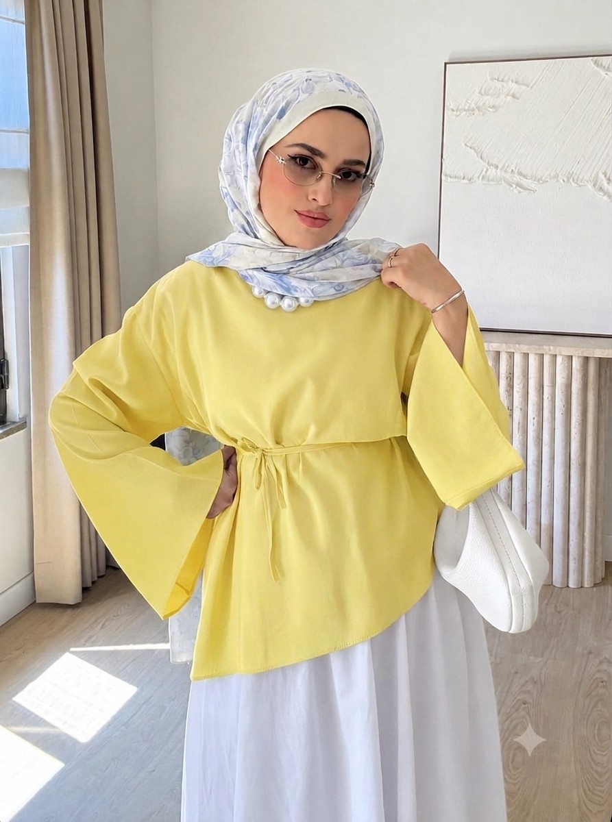 by Nursel Çiçek Premium Asimetrik Kesim Volan Kol Modal Bluz