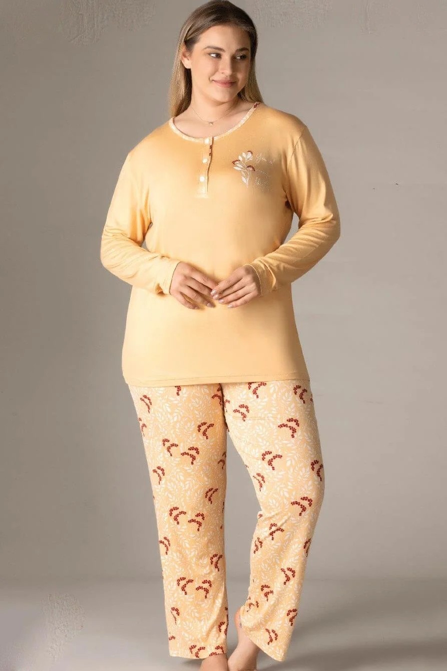 Flz Büyük Beden Battal Uzun Kol Mevsimlik Pijama Takımı B09-147