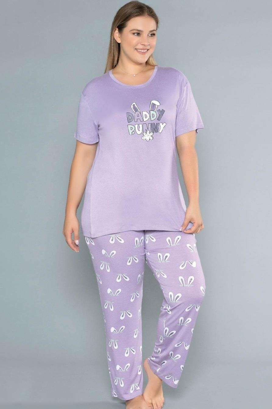 Dowry Büyük Beden Battal Viskon Kısa Kol Yazlık Pijama Takımı Dowry B08-76 görsel 4