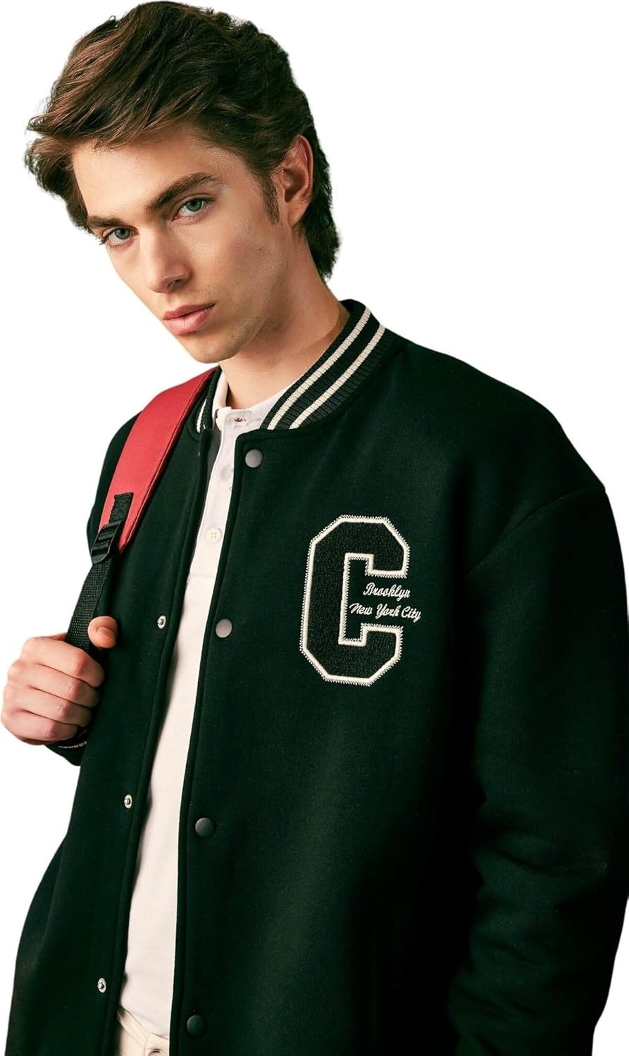 Happy Trend Defacto Erkek Oversize Fit Kolej Yaka Bomber Baskılı Içi Yumuşak Tüylü Kalın Kumaş Hırka