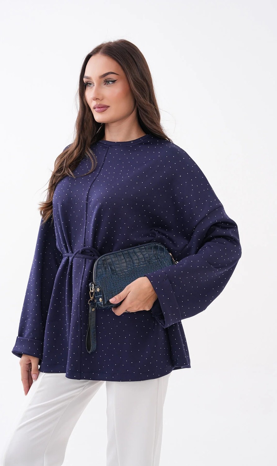 Mega Life Taş Detaylı Yırtmaçlı Oversize Tunik
