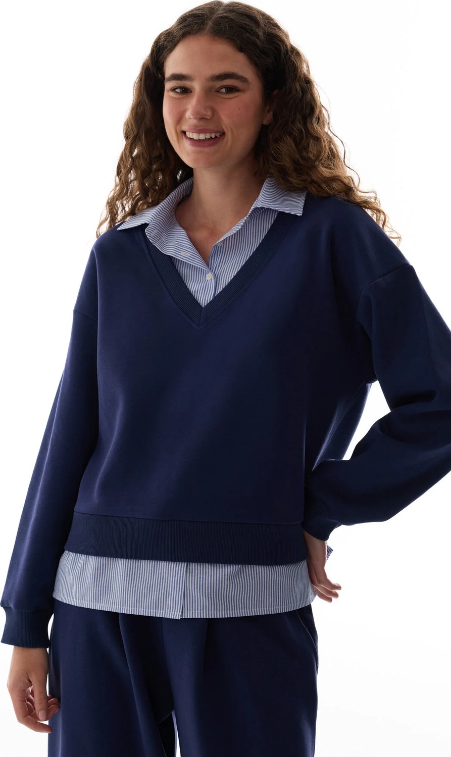 Penti Lacivert Gömlek Katmanlı Polo Yaka Sweatshirt