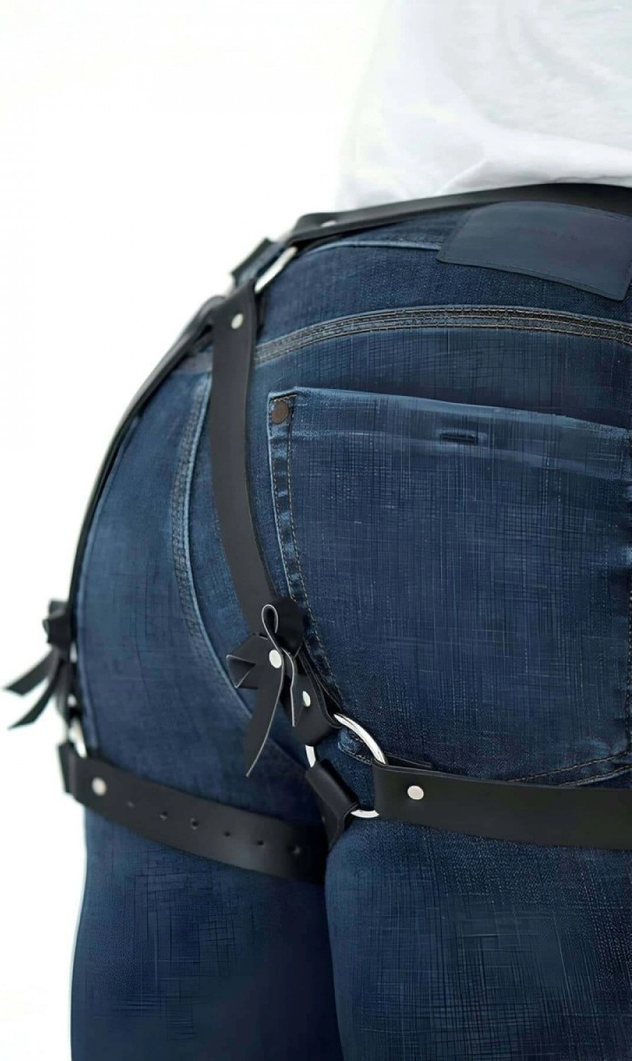 Pileli Store Fiyonklu Erkek Bel ve Bacak Deri Harness - M89 görsel 2