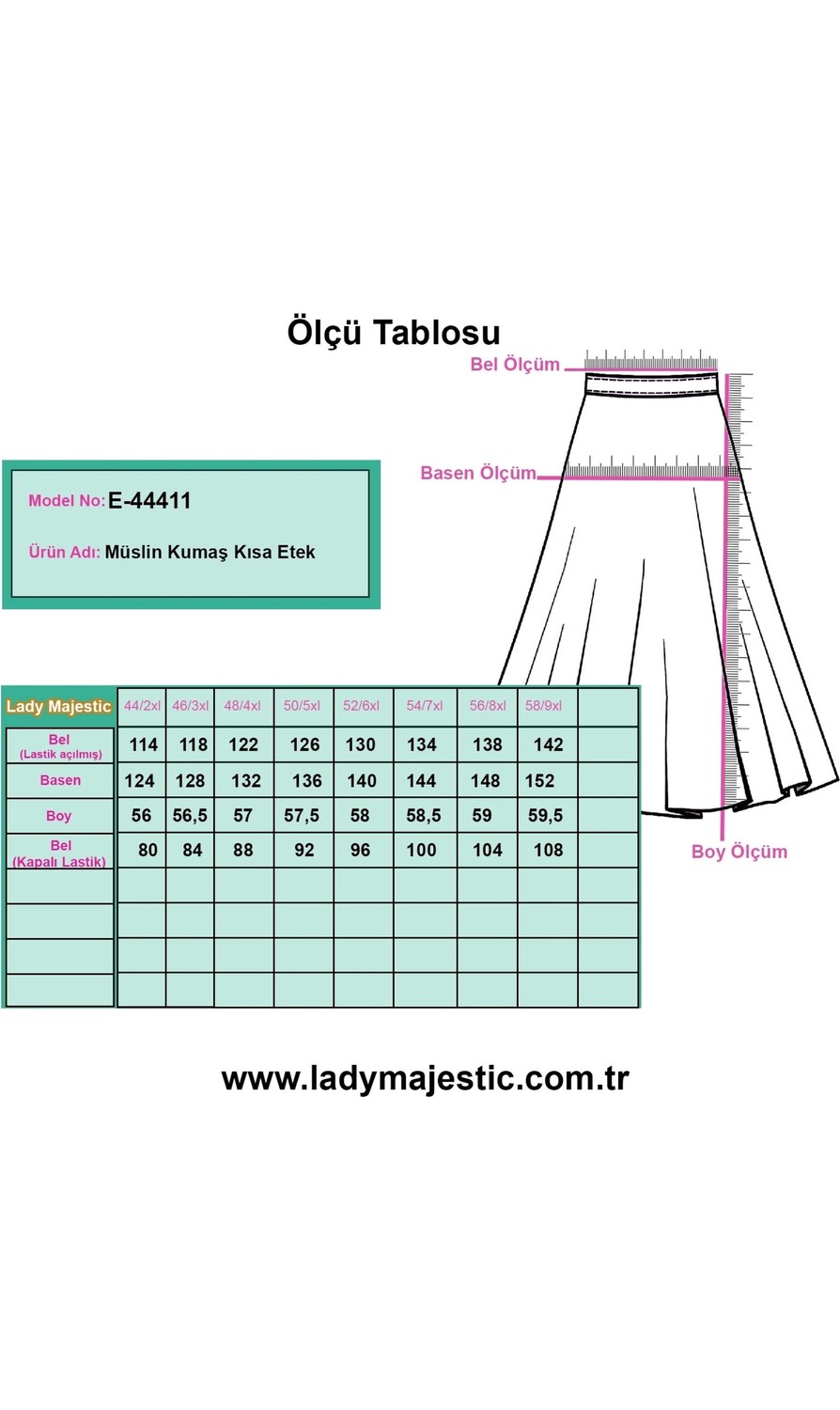 Lady Majestic Büyük Beden Kadın Astarlı Müslin Kumaş Düğmeli Cepli Etek görsel 5