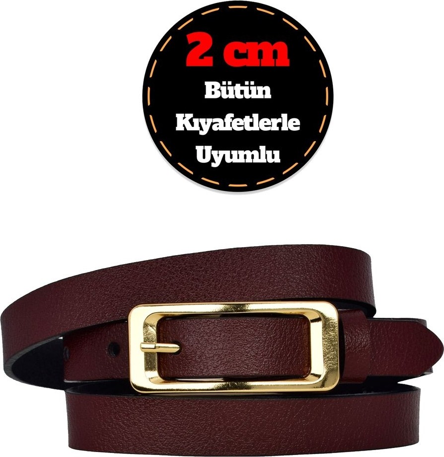 GoDeri Deri, Renk Tokalı Ince 2 cm Açık Kahverengi Kadın Kemeri; Elbise, Pantolon Kemeri_dikd