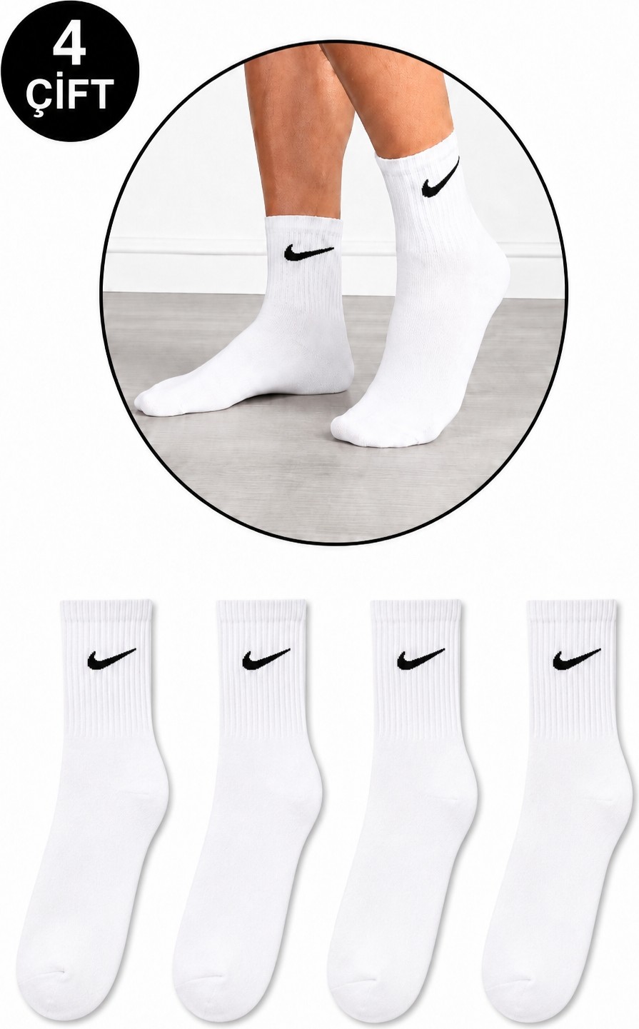 Worthy Socks 4 Çift Pamuklu Desenli Beyaz Soket Çorap Kaçmaya Dayanıklı Elastan Malzeme