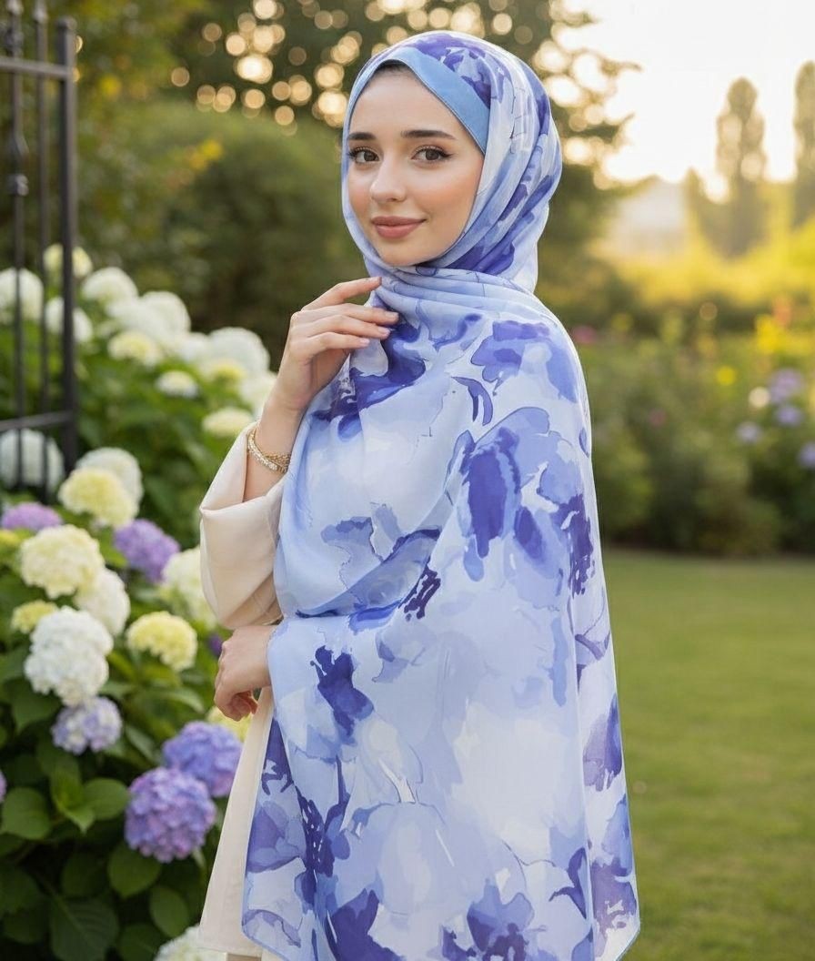 Revam Collection Retro Desenli Pamuk Şal Romantik Seri mavi görsel 2