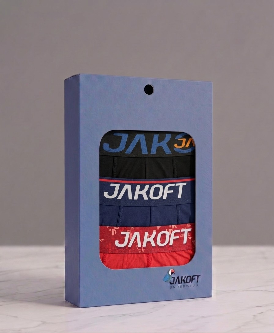 Jakoft Classic Pamuklu Erkek Boxer 3'lü Paket Kırmızı - Siyah - Lacivert görsel 2