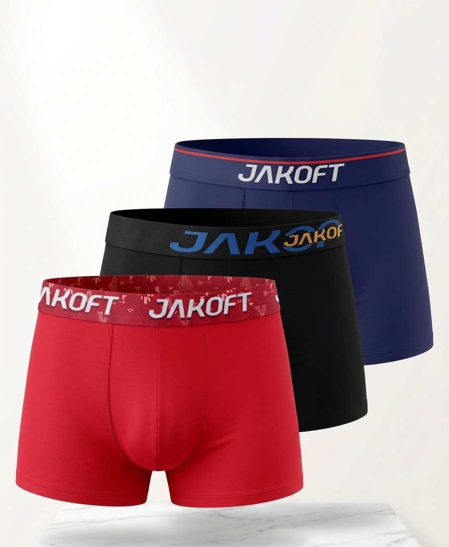 Jakoft Classic Pamuklu Erkek Boxer 3'lü Paket Kırmızı - Siyah - Lacivert