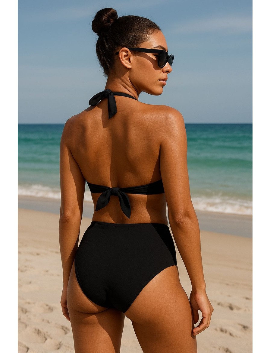 Deep Beach Triangle Twist toparlayıcı yüksek bel Bikini Takım görsel 3