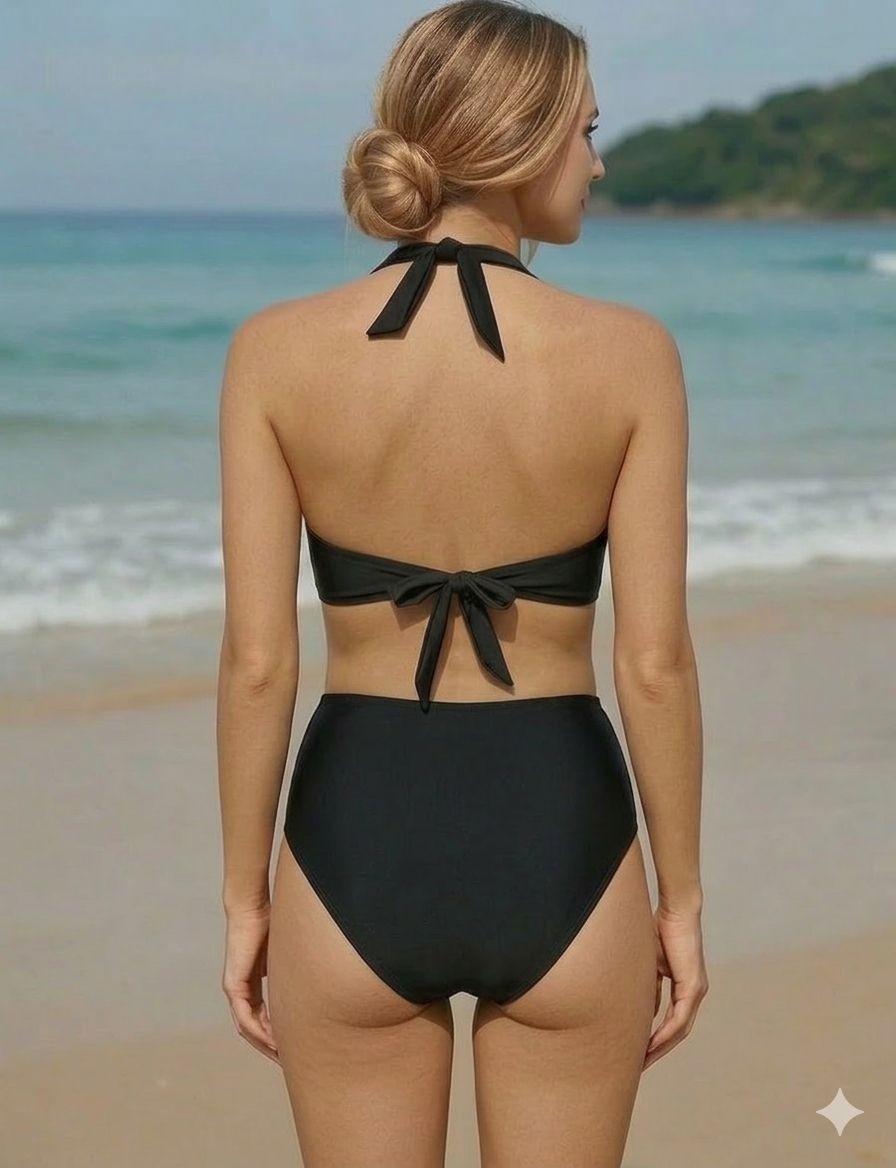 Deep Beach Triangle Twist toparlayıcı yüksek bel Bikini Takım görsel 2