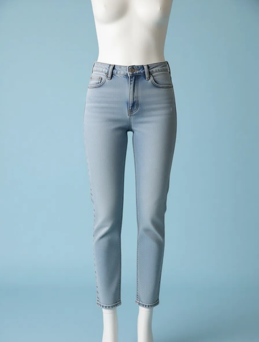 Belirtilmemiş Kadın Mavi Mom Jeans Yüksek Bel Kot Pantolon Pamuk-Elastan 5 Cep Düz Desen ile Şık görsel 7