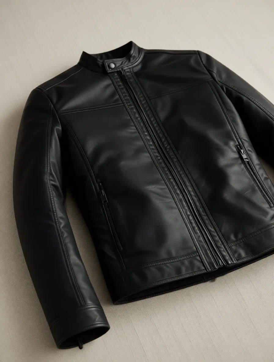 Jack & Jones Jjwarner Erkek PU Deri Mont Siyah Uzun Kol Orta Kalınlık Düz Desenli