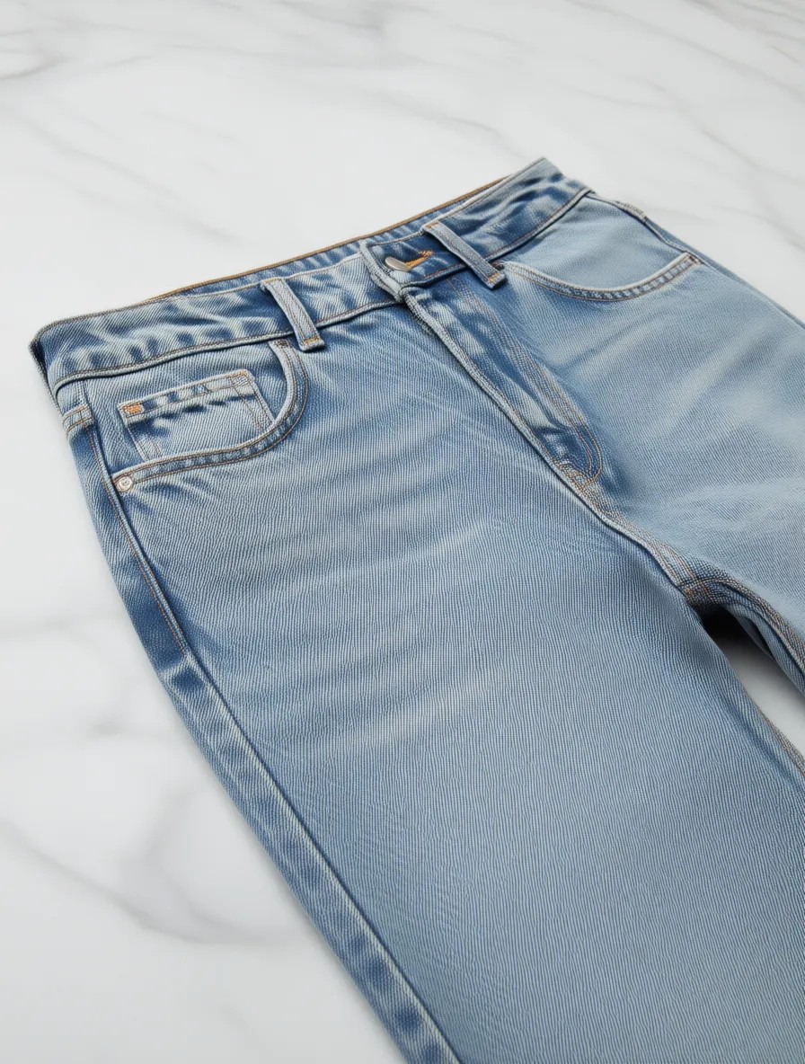 Dilvin 72039 Dökümlü Geniş Denim Pantolon Kadın Mavi %100 Pamuklu Modern Model görsel 5
