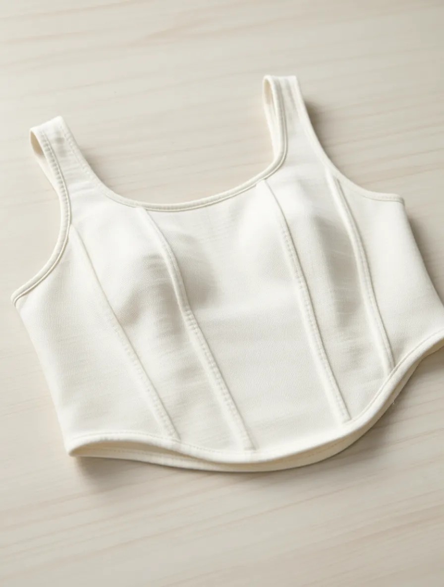 Qutta Beyaz Korse Görünümlü Fitilli Kadın Crop Bluz Kare Yaka Polyester Pamuk görsel 6