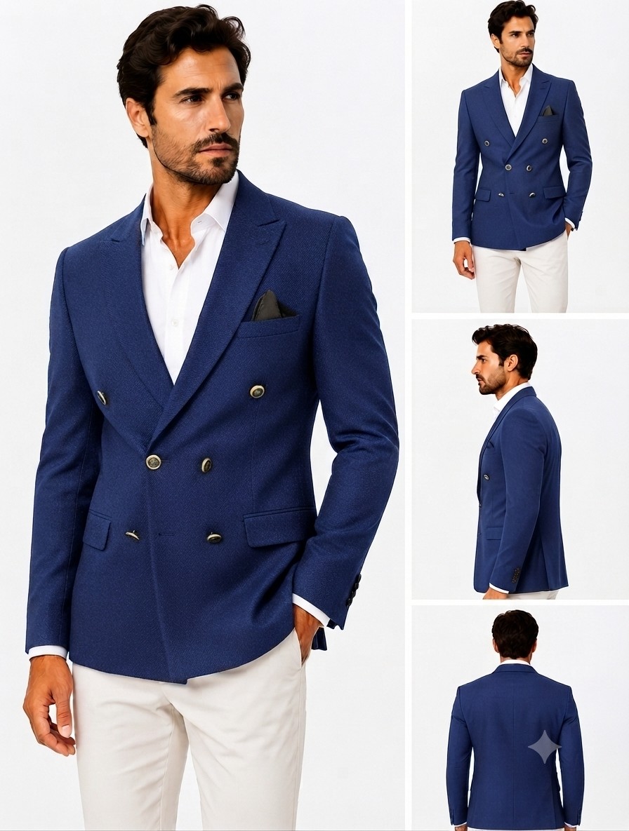 Sabri Zengin Erkek Slim Fit Kruvaze Blazer Ceket